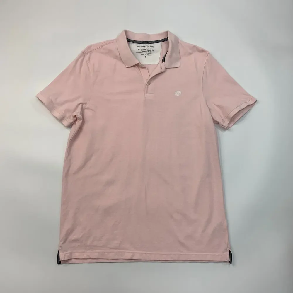 Banana Republic Shirt Mens L Large Pink Organic Cotton Pique Polo Collared Prep